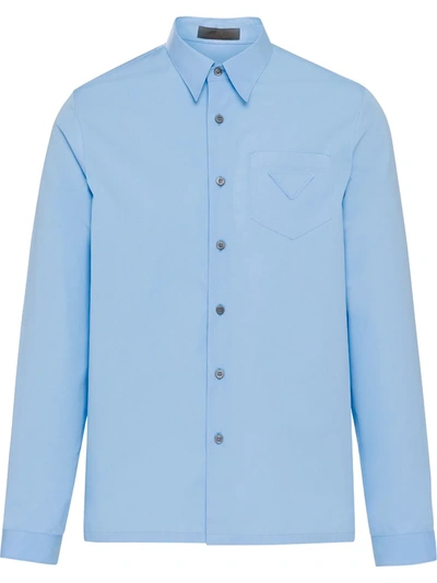 Prada Tonal Logo-patch Buttoned Shirt In Blue