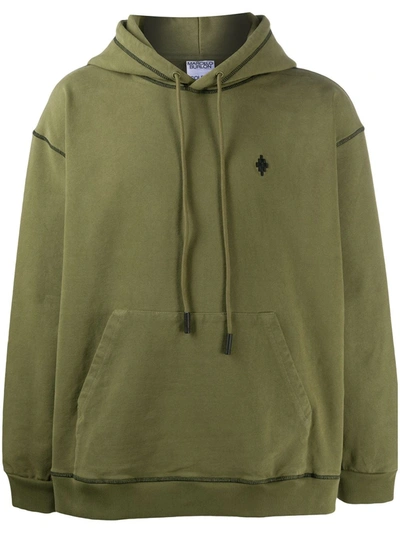Marcelo Burlon County Of Milan Embroidered Cross Logo Hoodie In Green