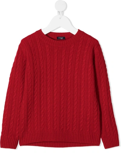 Il Gufo Kids' Cable Knit Round Neck Jumper In Red
