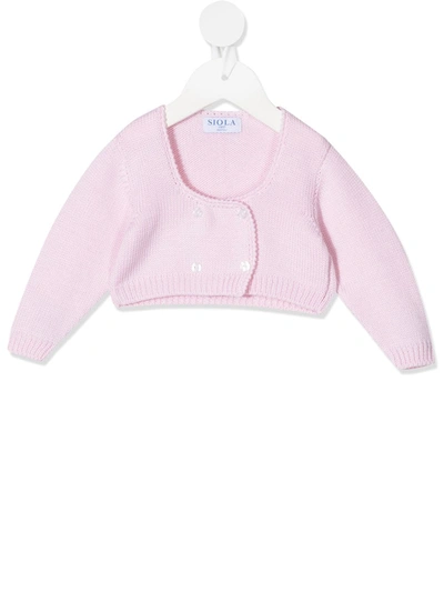 Siola Babies' Fine-knit Buttoned Cardigan In Pink