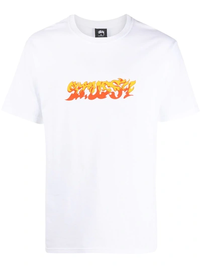 Stussy Flame Logo-print Short Sleeved T-shirt In White