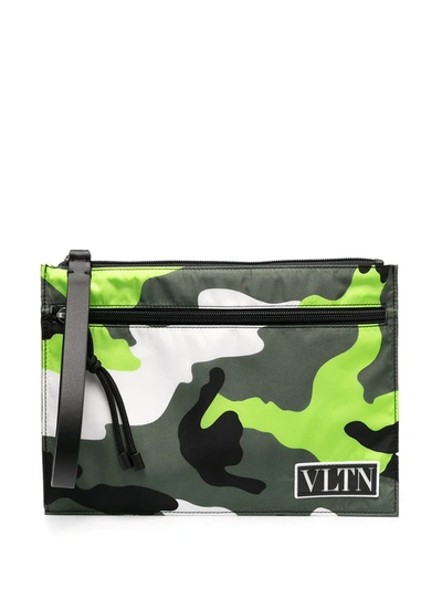 Valentino Garavani Camouflage Logo Clutch Bag In Green