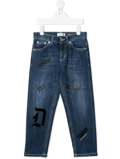 Dondup Kids' Slogan-print Denim Jeans In Blue