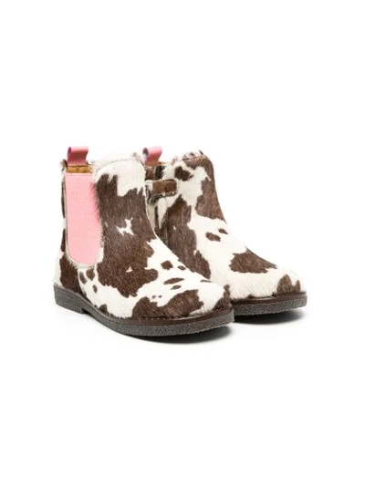 Zecchino D’oro Kids' Cow-print Ankle Boots In Brown