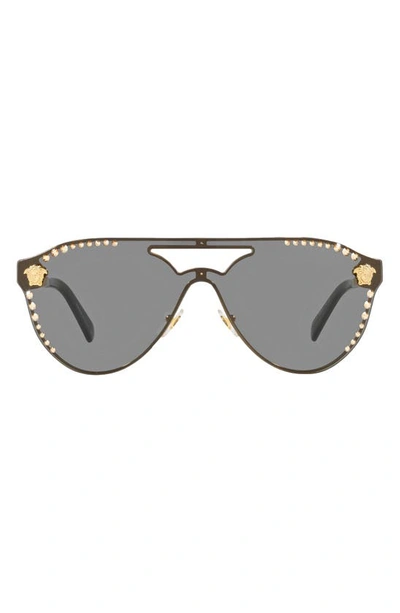 Versace 42mm Shield Sunglasses In Gold/ Dark Grey