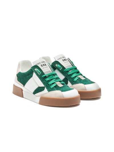 Dolce & Gabbana Kids' Miami Sneakers In Split-grain Leather With Rubberized Logo Label In White