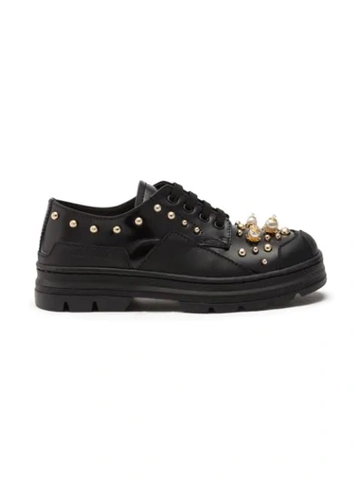 Dolce & Gabbana Kids' Polished Calfskin Derby Shoes With Stud Embellishment In Black