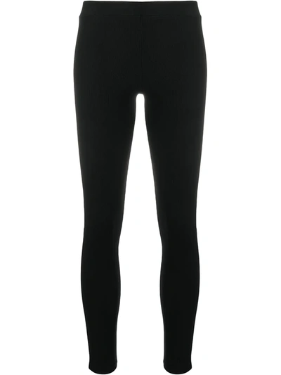 Balmain Logo Trim Ribbed Leggings In Black