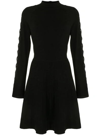 Lela Rose Braided Detail Long Sleeve Wool & Silk Blend Sweater Dress In Black