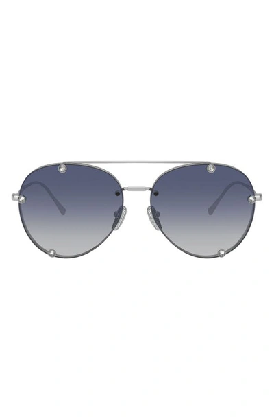 Valentino 59mm Aviator Sunglasses In Silver/ Blue Gradient