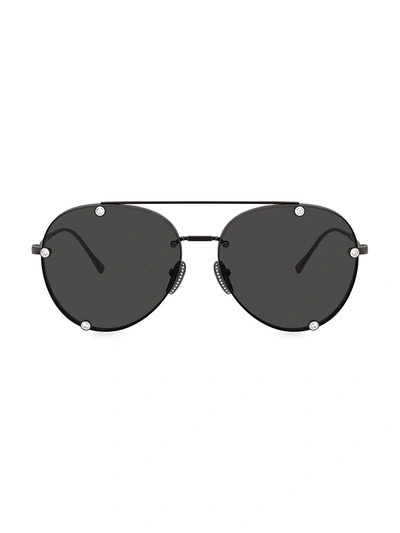 Valentino Metal Aviator Sunglasses With Crystal Trim In Ruthenium