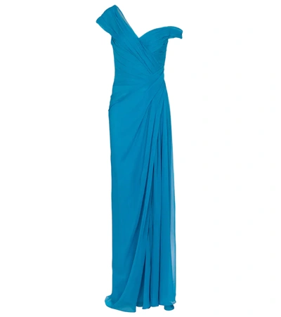Monique Lhuillier Asymmetric Draped One-shoulder Silk Gown In Electric Blue