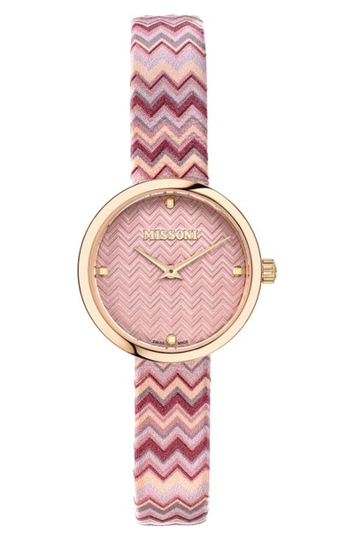 Missoni M1 Joyful Chevron Leather Strap Watch, 29mm In Champagne / Pink