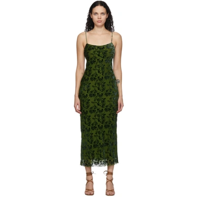 Marina Moscone Green Velvet Burnout Bias Slip Dress In Moss