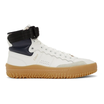 Chloé White & Navy Franckie High-top Sneakers In White/blue