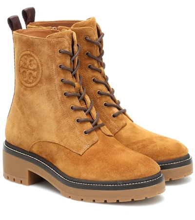Tory Burch Miller Lug-sole Suede Combat Boots In Camel
