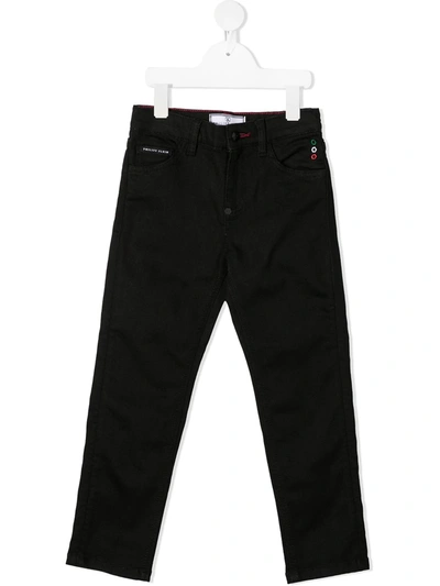 Philipp Plein Junior Kids' Istitutional Straight Leg Jeans In Black