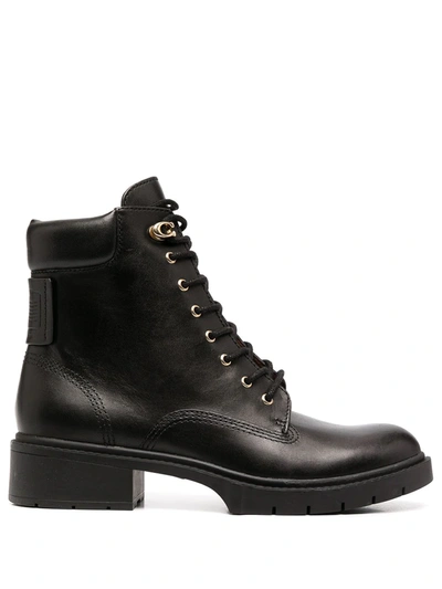Coach Lace Ankle Boots In Black
