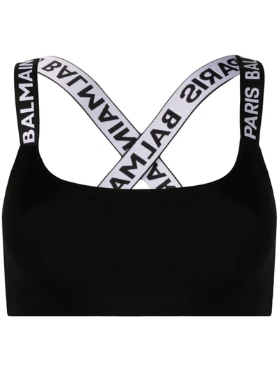 Balmain Logo Band Sports Bras In Black