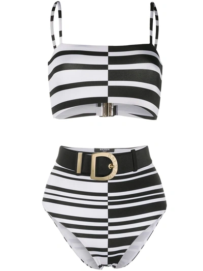 Balmain Striped Bikini In Neutrals