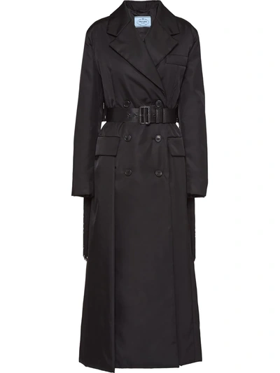 Prada Double-breasted Coat In Black