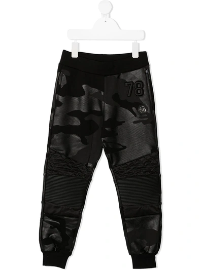 Philipp Plein Junior Kids' Camouflage Print Track Trouser In Black