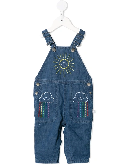 Stella Mccartney Babies' Weather-embroidered Denim Dungarees In Blue