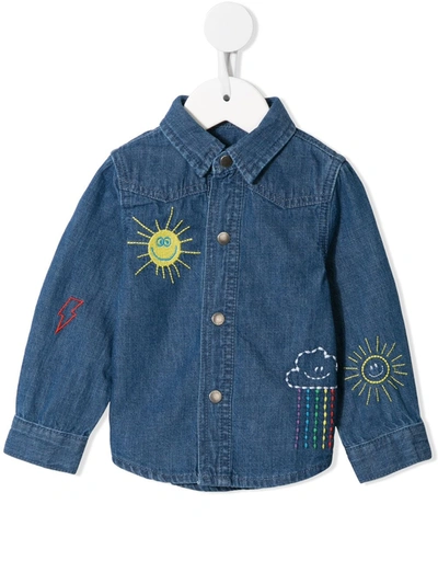 Stella Mccartney Babies' Embroidered Weather-motif Denim Shirt In Blue