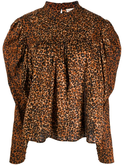 Ulla Johnson Smocked Leopard-print Blouse In Brown