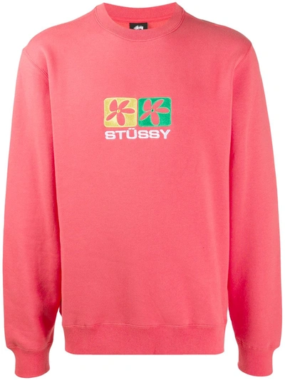 Stussy Flowers Applique Sweatshirt In Pink