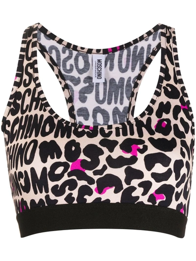 Moschino Logo Print Crop Top In Brown