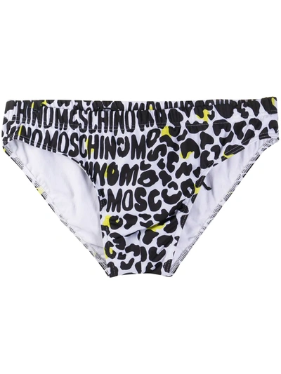 Moschino Leopard-print Logo Swim Shorts In Black