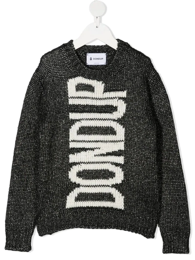 Dondup Kids' Long-sleeved Knitted Logo Jumper In Black