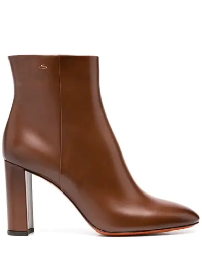 Santoni Round Toe Ankle Boots In Brown