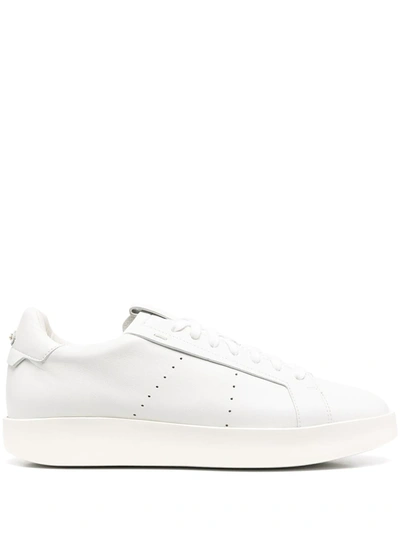 Santoni Low-top Leather Sneakers In White