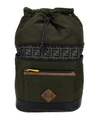 Fendi Ff Logo Expandable Backpack In Green