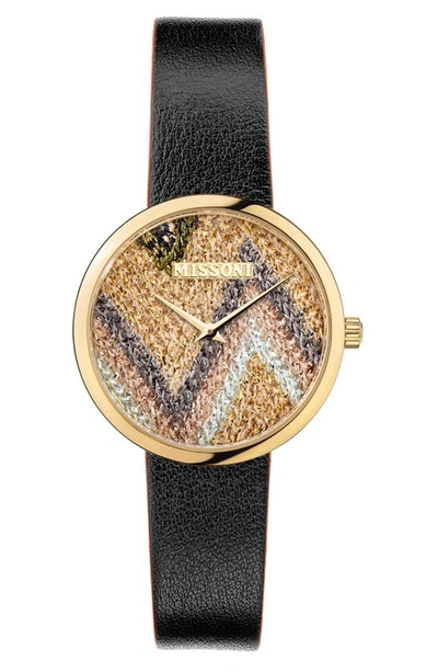 Missoni M1 Joyful Knit Dial Leather Strap Watch Gift Set, 34mm In Champagne / Multicolor