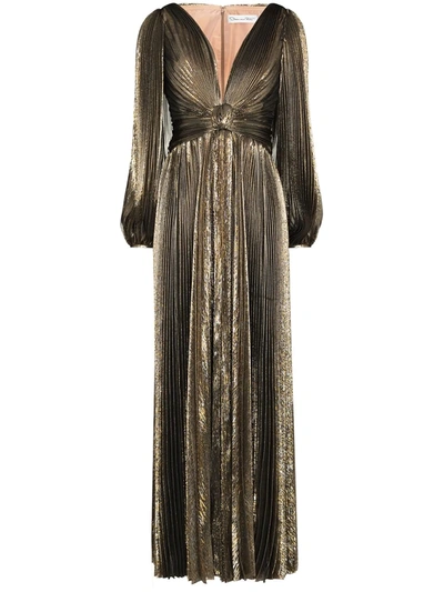 Oscar De La Renta Knotted Pleated Silk-blend Lamé Gown In Gold