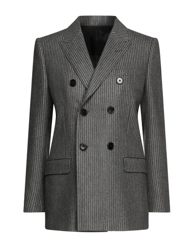 Celine Striped Flannel Jacket In Anthracite Grey In Lead