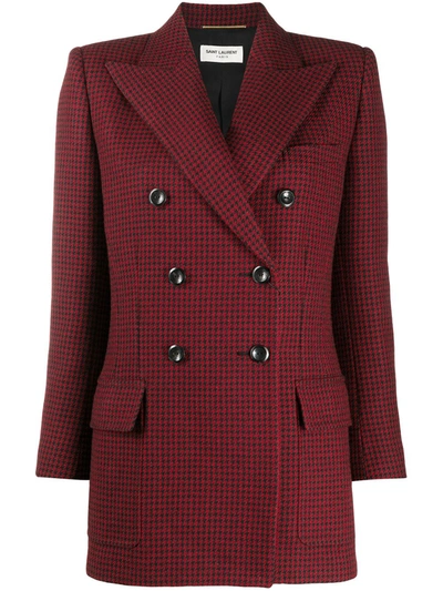 Saint Laurent Double-breasted Houndstooth Jacket In Red