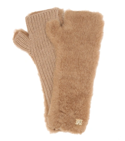 Max Mara Manny Camel Hair And Silk Fingerless Gloves In Camello