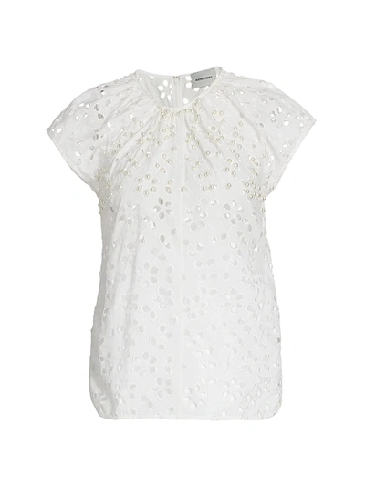 Rachel Comey Sutter Beaded Floral Cotton Top In White