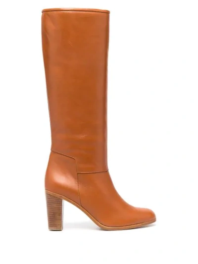 Apc Marion Leather Knee-high Boots In Noisette