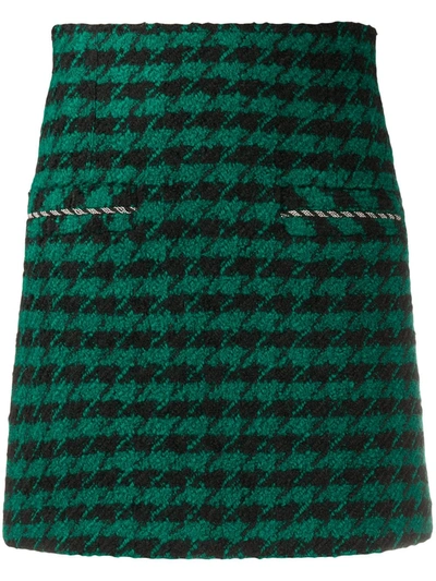 Sandro Claudie Houndstooth Tweed Mini Skirt In Green / Black