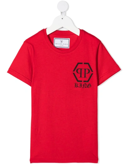Philipp Plein Junior Kids' Hexagon-print Cotton T-shirt In Red