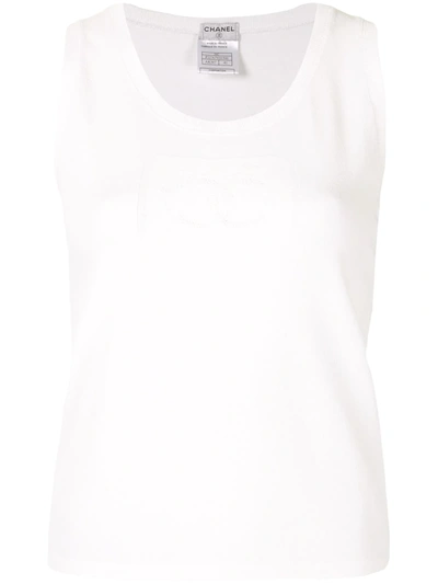 Pre-owned Chanel 2004 Cc Patch Tank Top In White