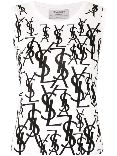 Pre-owned Saint Laurent Logo Print Tank Top In White