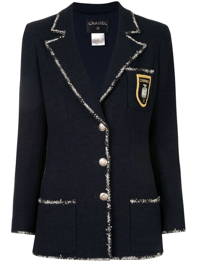 Pre-owned Chanel 2005 Emblem Patch Single-breasted Blazer In Blue