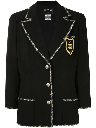 Pre-owned Chanel 2005 Emblem Patch Single-breasted Blazer In Black