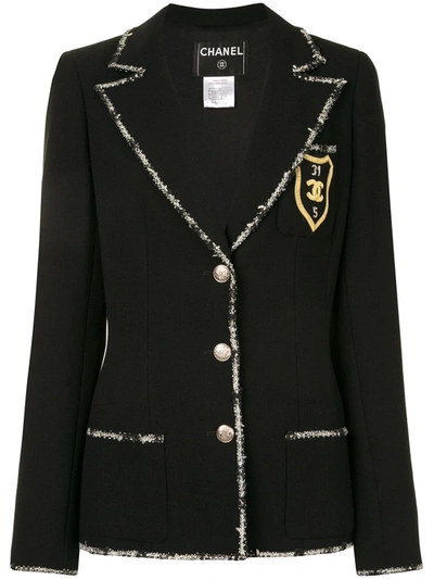Pre-owned Chanel 2005 Emblem Patch Single-breasted Blazer In Black